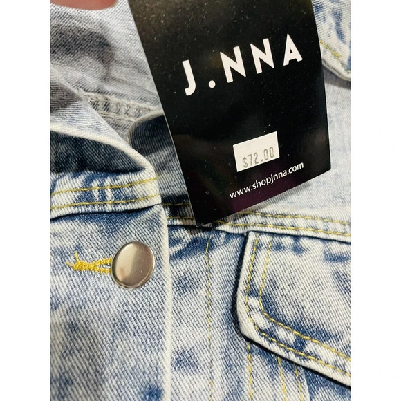 J.NNA Women's Distressed Denim Jean Jacket Small Flower Patch Beads Sequins - Picture 9 of 14